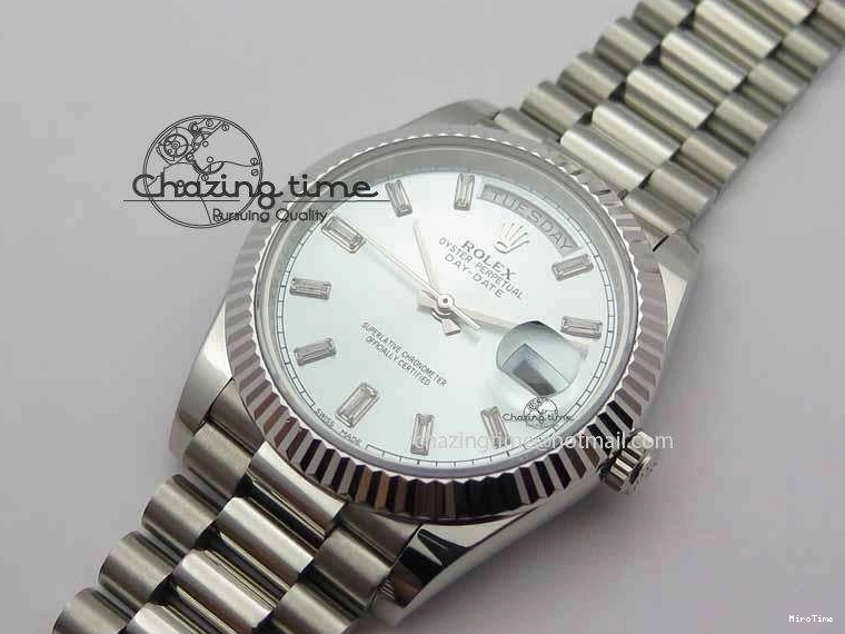 MiroTime 1227 Elegant Day Date 40mm SS BP Maker Best Edition Ice Blue Dial Diamond Markers On SS Bracelet ETA 3700